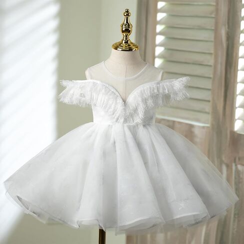 Flower Girl Dress Ruffle Satin Lace Tulle Beads Flower Decoration Toddler Wedding Birthday Party Evening Dress in Kuwait
