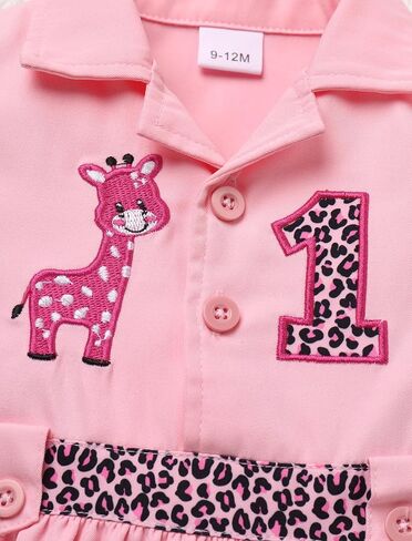 Newborn Baby Girls 1st Birthday Outfits Giraffe Theme Birthday Short Sleeve Ruffle Tulle Dress and Hat in Kuwait