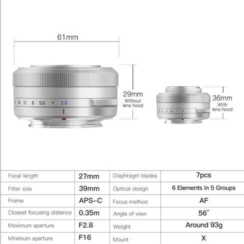 Ttartisan 27 مم F2.8 عدسة ضبط تلقائي ، متوافقة مع كاميرات Fuji X-Mount XS10 X-A5 X-A7 X-M1 X-M2 X-E4 X-T1 X-T10 X-T2 X-T20 X-T3 X-T4 X -T100 X-T200 X-T30 X-Pro1 X-Pro2 X-Pro3 X-E1 (أسود) in Kuwait