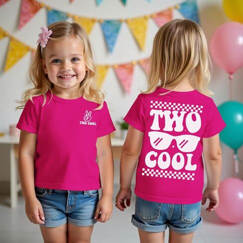 Two Cool Birthday Shirt 2nd Birthday Girl T-Shirt 2 Year Old Toddler Girls Second B-Day Party Short Sleeve Tops in Saudi Arabia