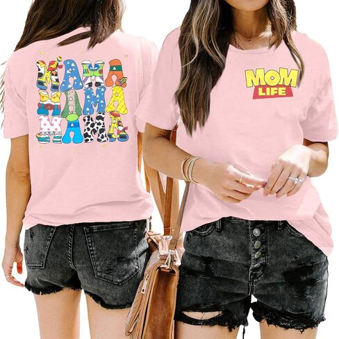 Mama Shirt for Women Mom Life T Shirt Mothers Day Tees Mom Birthday Tops | Cute Cartoon Mama Letter Graphic Print Tees Women's Mom Shirts Casual Vacation Trip Short Sleeve Tops in Kuwait