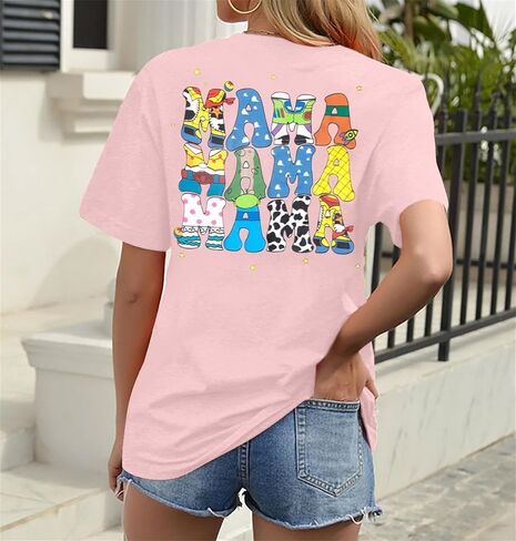 Mama Shirt for Women Mom Life T Shirt Mothers Day Tees Mom Birthday Tops | Cute Cartoon Mama Letter Graphic Print Tees Women's Mom Shirts Casual Vacation Trip Short Sleeve Tops in Kuwait