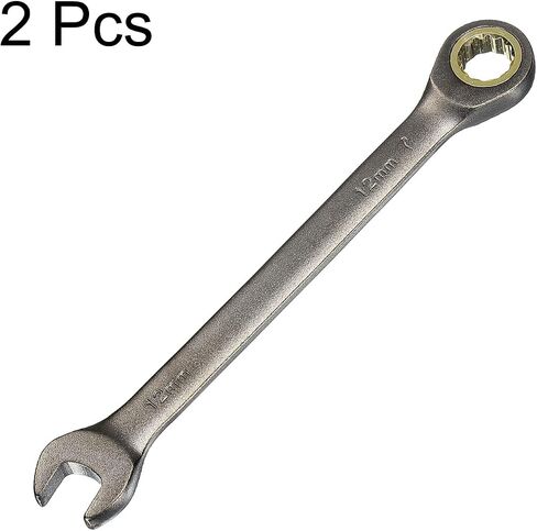 Harfington 2PCS REATHETING مفتاح 12 مم متري المفتوح المفتوح وجع 90-TEETH CR-V الصلب المطلي بالنيكل المغطى بمجموعة رأس ثابتة رأس رات in Kuwait