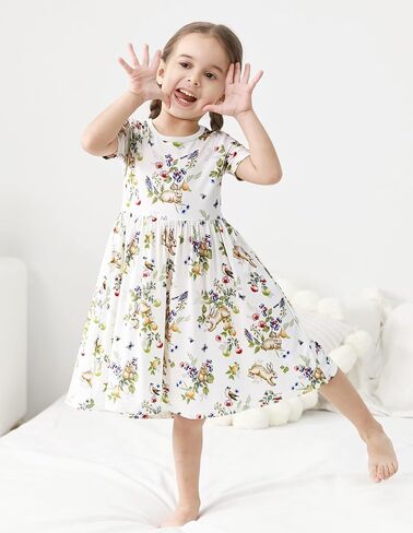Kids Girl's Dress Little Girl Short Sleeve Dresses Casual Summer Cute Clothes Outfits Viscose Bamboo in Saudi Arabia