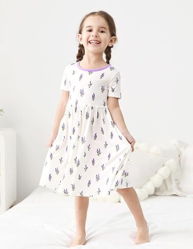 Kids Girl's Dress Little Girl Short Sleeve Dresses Casual Summer Cute Clothes Outfits Viscose Bamboo in Saudi Arabia