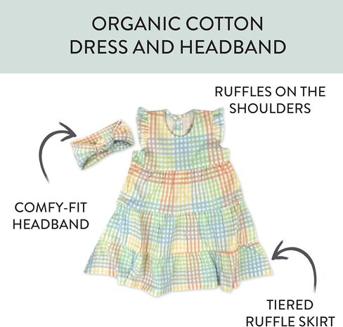 HonestBaby 2-Piece Outfit Dress & Headband Set for Infant, Baby and Toddler Girls in Saudi Arabia