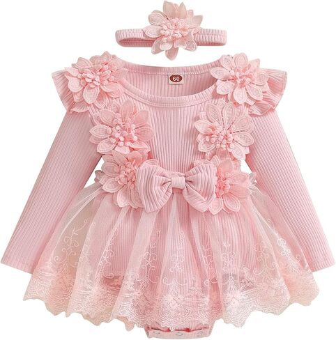 Little Princess Birthday Party Dress Embroidery Flower Lace Tutu Romper Dress Infant Baby Girl Clothes Outfits in Saudi Arabia