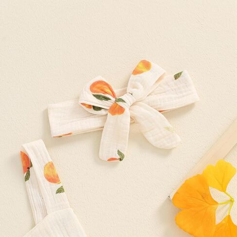 Baby Girl Summer Outfit Peaches print Sleeveless Ruffle Butt Romper with Bow Headband Newborn Infant Jumpsuit in Kuwait