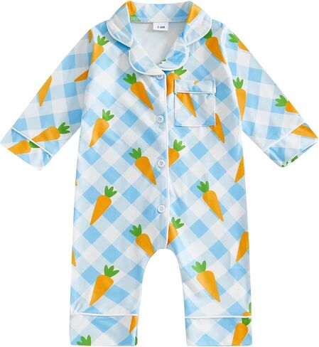 woshilaocai Easter Pajamas Baby Boy Girl Button Down Pjs Romper Cute Toddler Spring Summer Sleepwear in Saudi Arabia