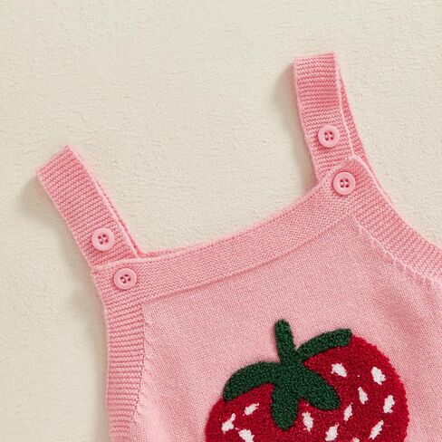 Newborn Baby Girl Knit Romper Strawberry Sweater Jumpsuit Sleeveless Bodysuit Halter Overalls Summer Outfit in Kuwait