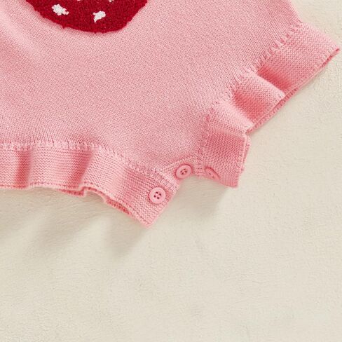 Newborn Baby Girl Knit Romper Strawberry Sweater Jumpsuit Sleeveless Bodysuit Halter Overalls Summer Outfit in Kuwait