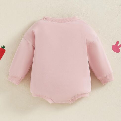 Newborn Baby Girl Cute Easter Romper Casual Clover Bunny Pattern Embroidery O-neck Long Sleeve Jumpsuit Sweatshirts in Saudi Arabia