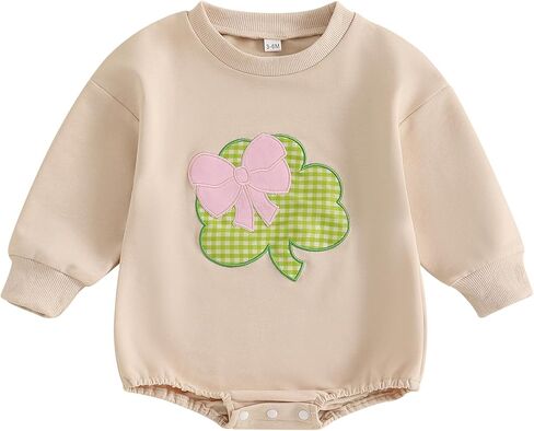 حديثي الولادة طفلة لطيف عيد الفصح رومبير غير رسمية البرسيم أرنب نمط التطريز O-رقابة طويلة الأكمام من البلوزات in Kuwait