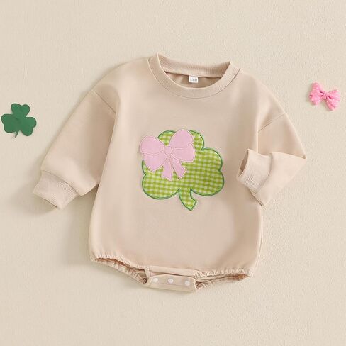 حديثي الولادة طفلة لطيف عيد الفصح رومبير غير رسمية البرسيم أرنب نمط التطريز O-رقابة طويلة الأكمام من البلوزات in Kuwait