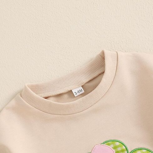 حديثي الولادة طفلة لطيف عيد الفصح رومبير غير رسمية البرسيم أرنب نمط التطريز O-رقابة طويلة الأكمام من البلوزات in Kuwait