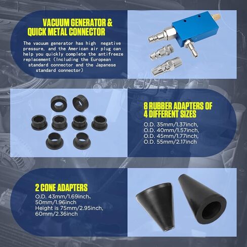 ZKTOOL New Coolant System Vacuum Refiller Kit,Engine Cooling System Vacuum PurgeCoolant Bleeder Kit with 8 Rubber Sleeves & 2 Universal Adapter Cone Plug EV15 Vacuum Generator.… in Saudi Arabia