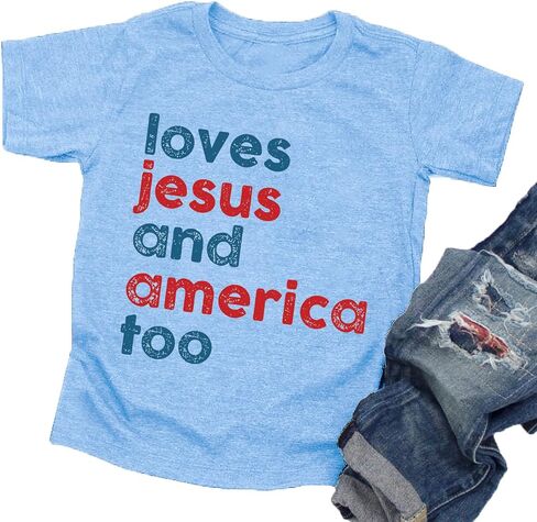 4th of July Shirts Toddler America Flag Tee Patriotic Tops Loves Jesus and American T-Shirt USA Red White Blue T Shirt in Saudi Arabia