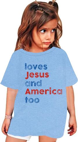4th of July Shirts Toddler America Flag Tee Patriotic Tops Loves Jesus and American T-Shirt USA Red White Blue T Shirt in Saudi Arabia