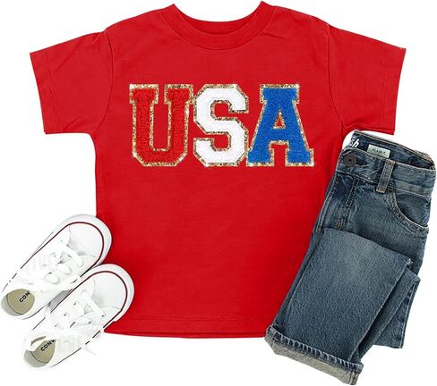 4th of July Shirts Toddler America Flag Tee Patriotic Tops Loves Jesus and American T-Shirt USA Red White Blue T Shirt in Saudi Arabia
