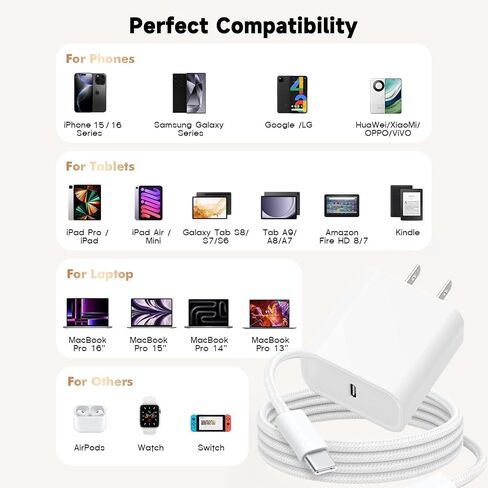 6FT 20W USB TYPE C Fast Charger for iPhone 16/iPhone 15, iPad Pro 13/12.9/11 inch, iPad Air 13/11 5/4th Generation,iPad 10th Tablet A2696 USB C Charger Charging Cord Macbook USB C to USB C Woven Cable in Saudi Arabia