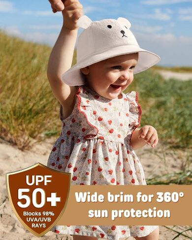 FURTALK Baby Toddler Sun Hat Wide Brim Baby Bucket Hats with Bear Ears Infant Beach Hat in Kuwait