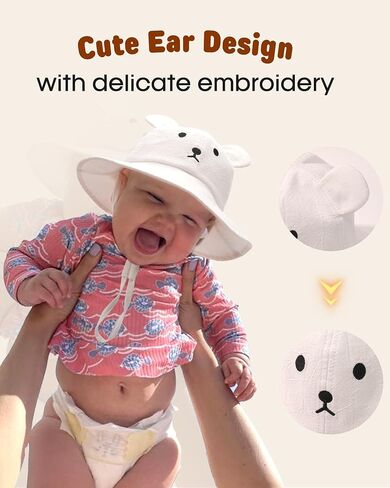 FURTALK Baby Toddler Sun Hat Wide Brim Baby Bucket Hats with Bear Ears Infant Beach Hat in Kuwait