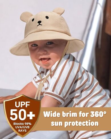FURTALK Baby Toddler Sun Hat Wide Brim Baby Bucket Hats with Bear Ears Infant Beach Hat in Kuwait