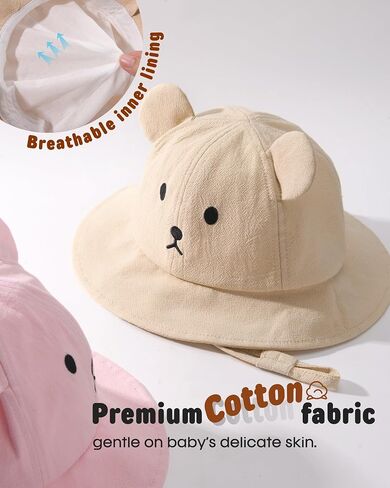 FURTALK Baby Toddler Sun Hat Wide Brim Baby Bucket Hats with Bear Ears Infant Beach Hat in Kuwait