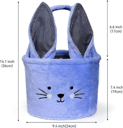 Faylapa Easter Bunny Basket Bags,Plush Easter Bunny Baskets with Plaid Long Plush Ear, Personalized Easter Eggs Basket for Party Decorations Candy Gifts-Blue in Saudi Arabia