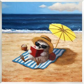 Stupell Industries Bird Sunbathing Reading Beach Wood Wall Art, Design by Lucia Heffernan