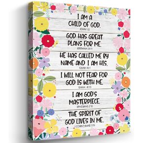 Bible Verses Canvas Wall Art I Am Child Of God Scripture Canvas Wall Decor,Christian Religious Wall Art Gifts for Kids,Ready to Hang for Kids Nursery/Classroom/Bedroom Wall Decor