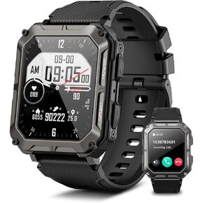 Military Smart Watch for Men, Bluetooth Call(Answer/Dial Calls), IP68 Waterproof Outdoor Tactical Rugged Smartwatch, 1.83" HD Fitness Tracker Watch with Heart Rate Sleep Monitor for IOS Android Phone