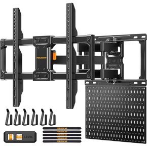 PERLEGEAR Full Motion TV Mount with Metal Pegboard for Most 42-84 inch Flat or Curved TVs up to 132 lbs, TV Wall Mount with Swivel & Tool-Free Tilt, Max VESA 600x400mm, Fits 12″/16″ Wood Studs, PGLF17