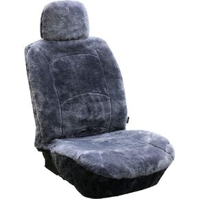 Genuine Sheepskin Lambskin Winter Car Seat Cover Lambs Wool Sheep Skin Fuzzy Seat Cover Shearling Car Accessories Front with Curve Patten (Beige)