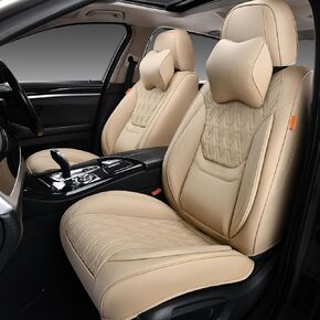 Car Seat Covers Full Set, Breathable Leather Automotive Front and Rear Seat Covers & Headrest, Universal Automotive Vehicle Seat Cover for Most Sedan SUV Pick-up Trucks, Brown