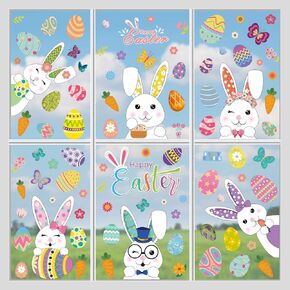 Easter Window Clings Decorations for Glass Window 9 Sheets Easter Bunny Easter Eggs Chick Carrot Butterfly Decals Window Stickers Decals for Easter Party Decorations Supplies
