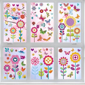 109 PCS Spring Window Stickers, 9 Sheets Window Decoration Butterfly Flower Static Clings for Window Glass Decoration Spring Party Baby Shower Birthday Supplies