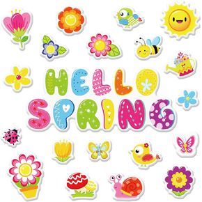AnyDesign 40Pcs Hello Spring Thick Gel Clings Cute Flowers Butterfly Bird Bee Window Gel Decals Reusable Seasonal Floral Window Clings for Classroom Door Window Mirror Party Supplies