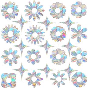 117 Pieces Window Clings for Birds - Anti-Collision Window Decals - Prismatic Non Adhesive Vinyl Rainbow Window Stickers to Save Birds from Window Strikes, JD-HUA-117
