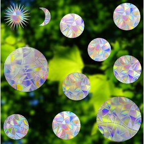 18 Pcs Circle Window Clings - Anti-Collision Window Decals to Save Birds from Window Collisions,Non Adhesive Window Clings, Rainbow Stickers
