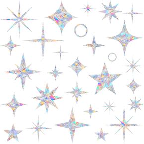 27 Star and 3 circl Ring Window Clings - Anti-Collision Window Decals to Save Birds from Window Collisions,Non Adhesive Window Clings, Rainbow Stickers,
