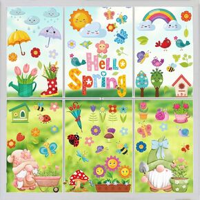 Spring Window Stickers 9 Sheet of Reusable Window Stickers Spring Butterfly Flowers Window Sticker for Window Decor Children's Room Party Accessories