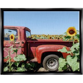 Stupell Industries Red Vintage Pickup Truck Amidst Sunflower Field Floating Framed Wall Art, Design By Kali Wilson