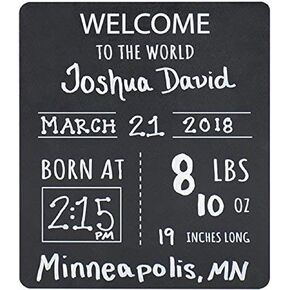 Canopy Street Baby Announcement Chalkboard Sign. “Welcome to The World" Photo Prop Board, Black w/White Print and Round Corners - 12" x 10" Rectangle