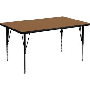 Flash Furniture 30''W x 48''L Rectangular Oak Thermal Laminate Activity Table - Height Adjustable Short Legs