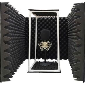 TroyStudio Large Microphone Isolation Shield, Foldable Vocal Booth Reflection Filter, 2 Inches Thick Acoustic Foam Panel Music Sing Podcast Recording Studio Adjustable Sound Box for Desk & Laptop