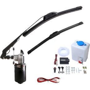 12V Electric Motor UTV Windshield Bottle Washer Kit Fits Polaris Ranger RZR General Golf Cart Tractor Can Am Commander UTV Windshield Wiper Washer Turbo Pump Kit 90 Degree Motor 2 Blades