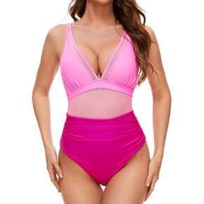 Mesh One Piece Swimsuit for Women Sexy Tummy Control 2024 Push Up High Waisted Bathing Suit