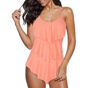 Century Star Womens Athletic One Piece 2024 Retro Flounce Swimsuits Ruffled Tiered Tummy Control Swimwear Plus Bathing Suits