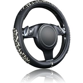 Flying Banner car Steering Wheel Cover Gel Massage Velvet Cool Warm Universal Size 15 inches SUV Truck Anti Slip Odorless Summer Winter (Black Beige, Gel Massage)